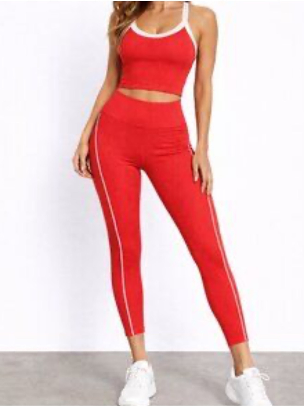 NWT Wilo The Label 2 pcs scoop crop Red High-Rise Seam-Detail Leggings set XS